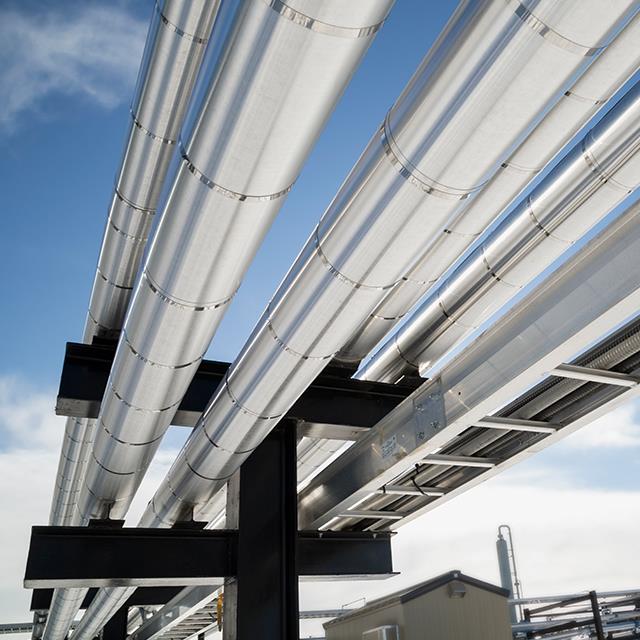 gas plant pipline as seen from below