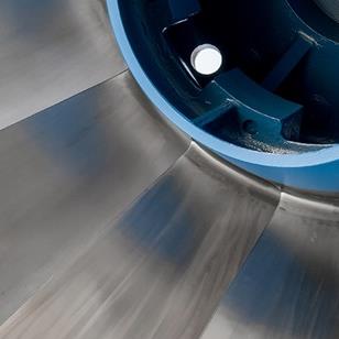 operating runner of a stainless steel and blue francis turbine